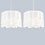First Choice Lighting Set of 2 Spruce Chrome White Easy Fit Fabric Pendant Shades