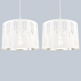 First Choice Lighting Set of 2 Spruce Chrome White Easy Fit Fabric Pendant Shades