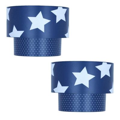 First Choice Lighting Set of 2 Star Blue White Star Print Easy Fit Fabric Pendant Shades