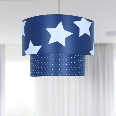 First Choice Lighting Set of 2 Star Blue White Star Print Easy Fit Fabric Pendant Shades