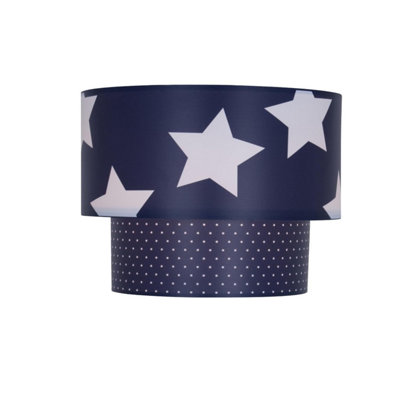 First Choice Lighting Set of 2 Star Blue White Star Print Easy Fit Fabric Pendant Shades