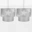 First Choice Lighting Set of 2 Star Grey White Star Print Easy Fit Fabric Pendant Shades