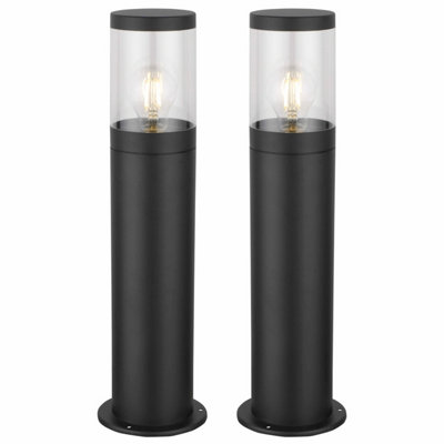 First Choice Lighting Set of 2 Storm Black Clear IP44 Outdoor Post Lights