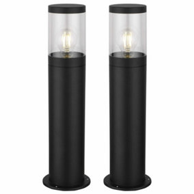 First Choice Lighting Set of 2 Storm Black Clear IP44 Outdoor Post Lights