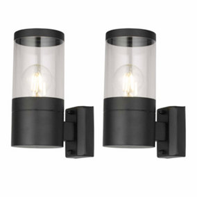 First Choice Lighting Set of 2 Storm Black Clear IP44 Outdoor Wall Lights