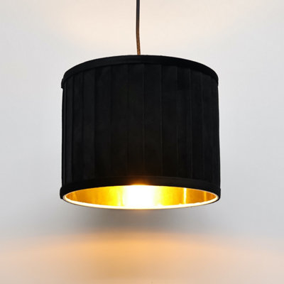 First Choice Lighting Set of 2 Sundance Black Velvet Pleated 25cm Lamp Shades with Gold Inner