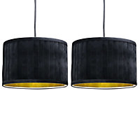 First Choice Lighting Set of 2 Sundance Black Velvet Pleated 30cm Lamp Shades with Gold Inner