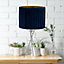 First Choice Lighting Set of 2 Sundance Chrome Tripod Table Lamps with Navy Blue Pleated Velvet Shades