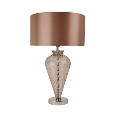First Choice Lighting Set of 2 Swirl Chrome Mocha Glass Table Lamp With Shades