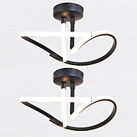 First Choice Lighting Set of 2 Swirl LED Black White Flush Ceiling Lights