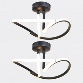 First Choice Lighting Set of 2 Swirl LED Black White Flush Ceiling Lights