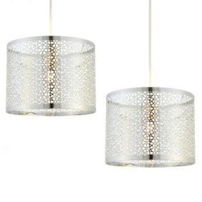 First Choice Lighting Set of 2 Tangier Brushed Chrome Easy Fit Metal Pendant Shades