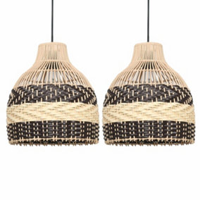 First Choice Lighting Set of 2 Tanya Mixed Rattan Easy Fit Fabric Pendant Shades
