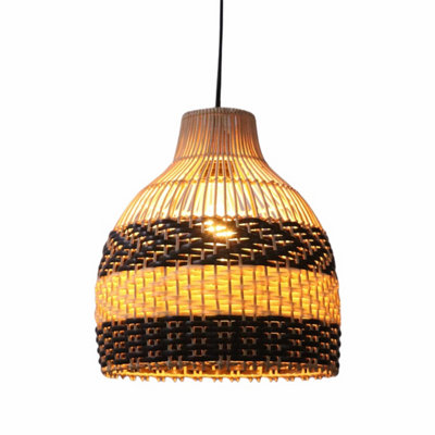 First Choice Lighting Set of 2 Tanya Mixed Rattan Easy Fit Fabric Pendant Shades