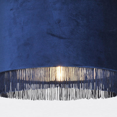 First Choice Lighting Set of 2 Tassle Chrome Navy Easy Fit Fabric Pendant Shades