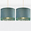 First Choice Lighting Set of 2 Tassle Chrome Teal Easy Fit Fabric Pendant Shades