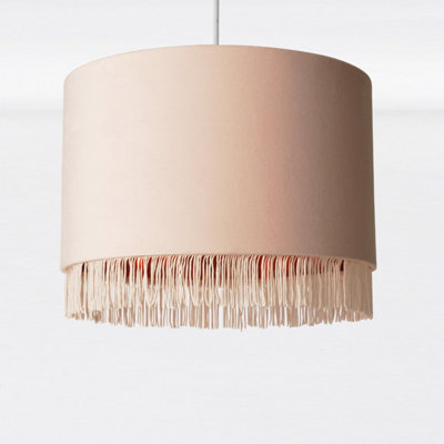 First Choice Lighting Set of 2 Tassle Copper Blush Pink Easy Fit Fabric Pendant Shades