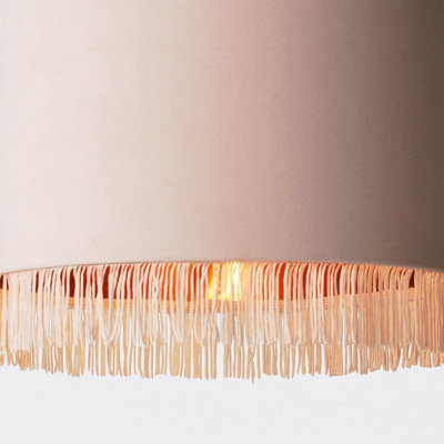 First Choice Lighting Set of 2 Tassle Copper Blush Pink Easy Fit Fabric Pendant Shades