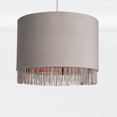 First Choice Lighting Set of 2 Tassle Copper Grey Easy Fit Fabric Pendant Shades