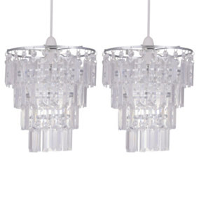 First Choice Lighting Set of 2 Tiara Chrome Clear Easy Fit Jewelled Pendant Shades