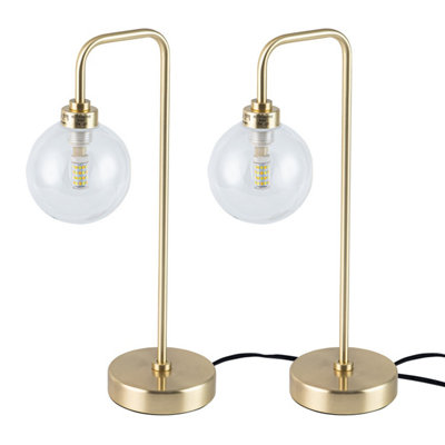 First Choice Lighting Set of 2 Toner Satin Brass with Clear Glass Globe Table Lamps