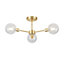 First Choice Lighting Set of 2 Toner Satin Brass with Clear Glass Globes 3 Light Flush Ceiling Lights