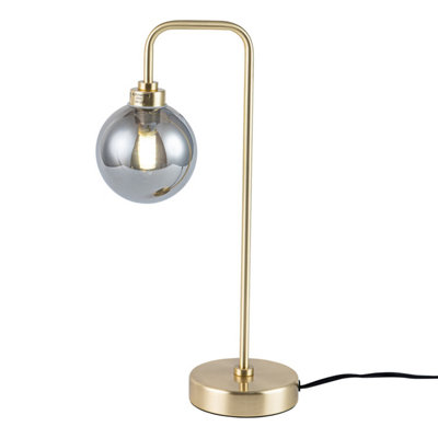 First Choice Lighting Set of 2 Toner Satin Brass with Smoked Glass Globe Table Lamps