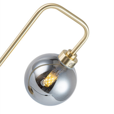 First Choice Lighting Set of 2 Toner Satin Brass with Smoked Glass Globe Table Lamps