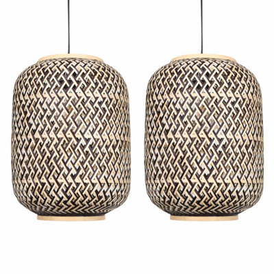 First Choice Lighting Set of 2 Tonia Mixed Bamboo Weaved Pendant Lightshades