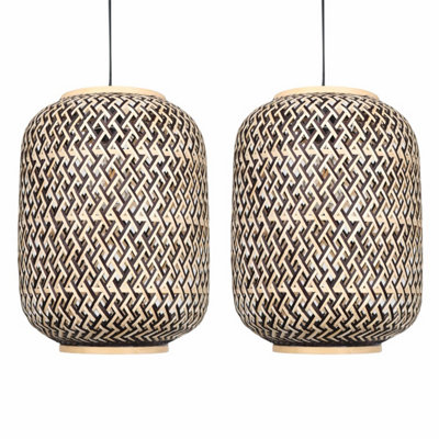 First Choice Lighting Set of 2 Tonia Mixed Rattan Easy Fit Fabric Pendant Shades