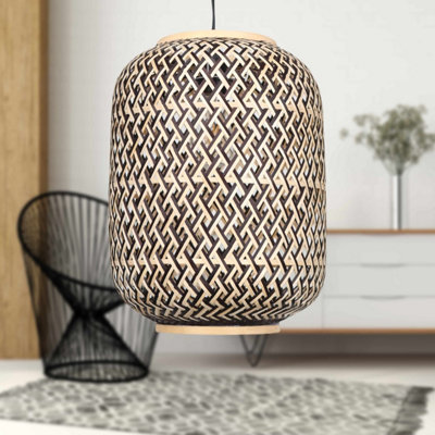 First Choice Lighting Set of 2 Tonia Mixed Rattan Easy Fit Fabric Pendant Shades