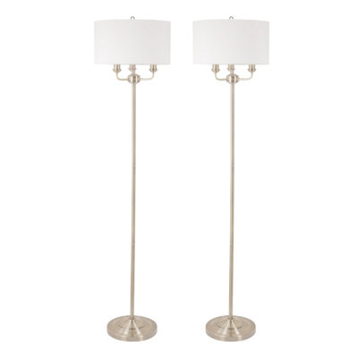 First Choice Lighting Set of 2 Trafalgar Antique Brass Cream 3 Light Floor Lamps
