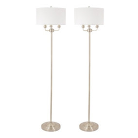 First Choice Lighting Set of 2 Trafalgar Antique Brass Cream 3 Light Floor Lamps