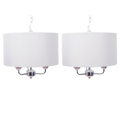 First Choice Lighting Set of 2 Trafalgar Chrome Cream 3 Light Ceiling Pendant Lights