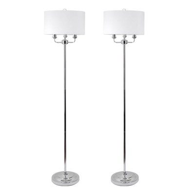 First Choice Lighting Set of 2 Trafalgar Chrome Cream 3 Light Floor Lamps