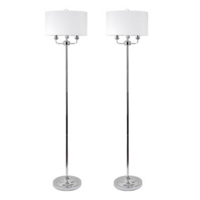 First Choice Lighting Set of 2 Trafalgar Chrome Cream 3 Light Floor Lamps