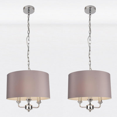 First Choice Lighting Set of 2 Trafalgar Chrome Grey 3 Light Ceiling Pendant Lights