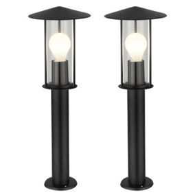 First Choice Lighting Set of 2 Treviso Black Clear Glass IP44 50 cm Outdoor Post Lights