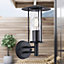 First Choice Lighting Set of 2 Treviso Black Clear Glass IP44 Outdoor Wall Lights
