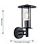 First Choice Lighting Set of 2 Treviso Black Clear Glass IP44 Outdoor Wall Lights