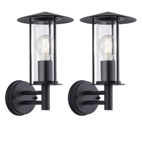 First Choice Lighting Set of 2 Treviso Black Lantern Style Outdoor Wall Lights