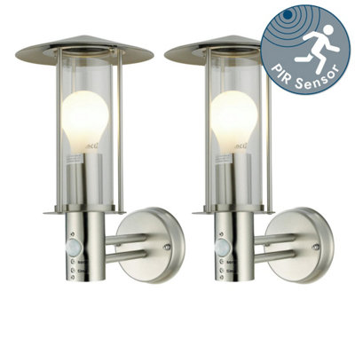First Choice Lighting Set of 2 Treviso Brushed Stainless Steel Motion Sensor Outdoor Security Lights