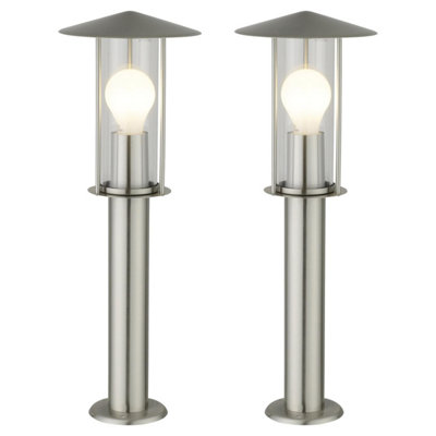 First Choice Lighting Set of 2 Treviso Brushed Stainless Steel Outdoor Post Lights