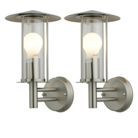 First Choice Lighting Set of 2 Treviso Brushed Stainless Steel Outdoor Wall Lights