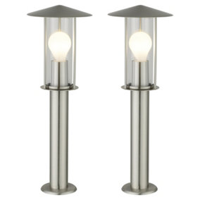 First Choice Lighting Set of 2 Treviso Stainless Steel Clear Glass IP44 50 cm Outdoor Post Lights