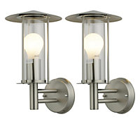 First Choice Lighting Set of 2 Treviso Stainless Steel Clear Glass IP44 Outdoor Wall Lights