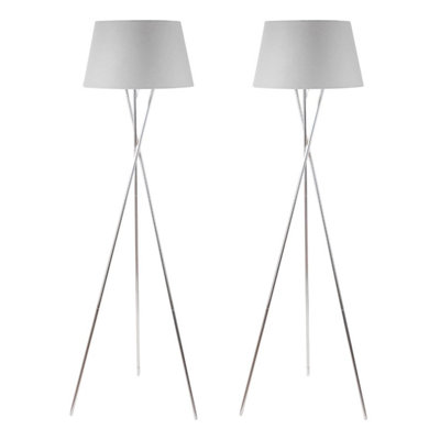 First Choice Lighting Set of 2 Trinity Chrome Grey Tripod Floor Lamps