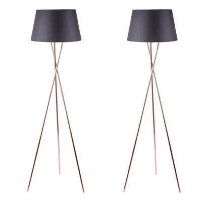 First Choice Lighting Set of 2 Trinity Copper Black Tripod Floor Lamps