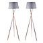First Choice Lighting Set of 2 Trinity Copper Grey Tripod Floor Lamps