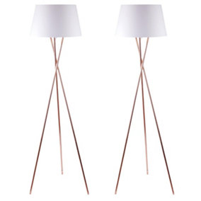First Choice Lighting Set of 2 Trinity Copper White Tripod Floor Lamps